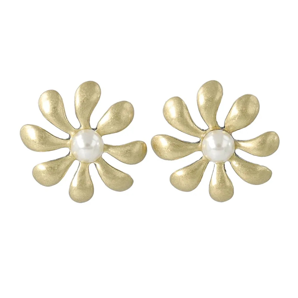 Pearl Flower Titanium Earrings