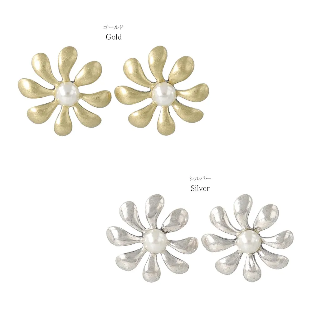 Pearl Flower Titanium Earrings