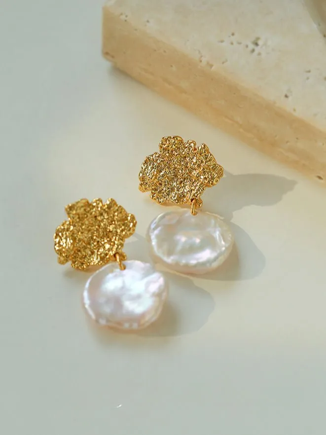 Petal Baroque Pearl Earrings-Single Pearl Drop Earrings