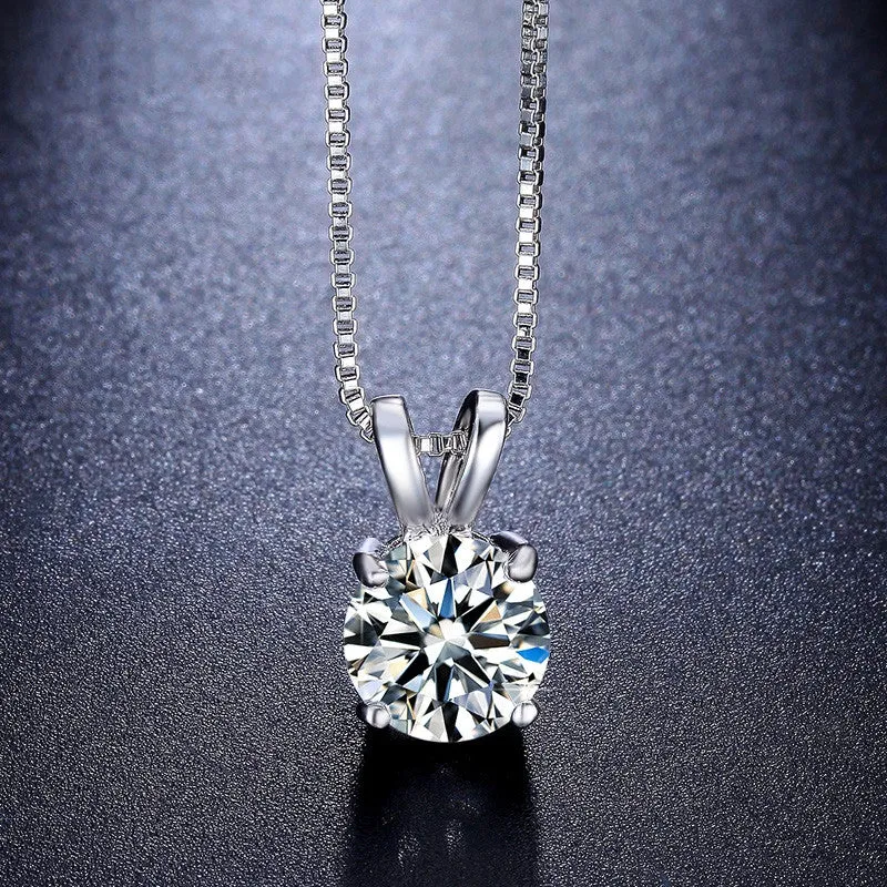 Round Necklace 2ct Top AAA CZ Diamond Collares 4 Prongs White Gold Plated Wedding Jewelry Classic Hearts And Arrows Gift