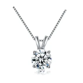 Round Necklace 2ct Top AAA CZ Diamond Collares 4 Prongs White Gold Plated Wedding Jewelry Classic Hearts And Arrows Gift