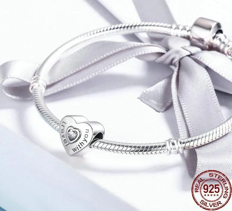 Silver Travel with You Heart Beads fit original Charm