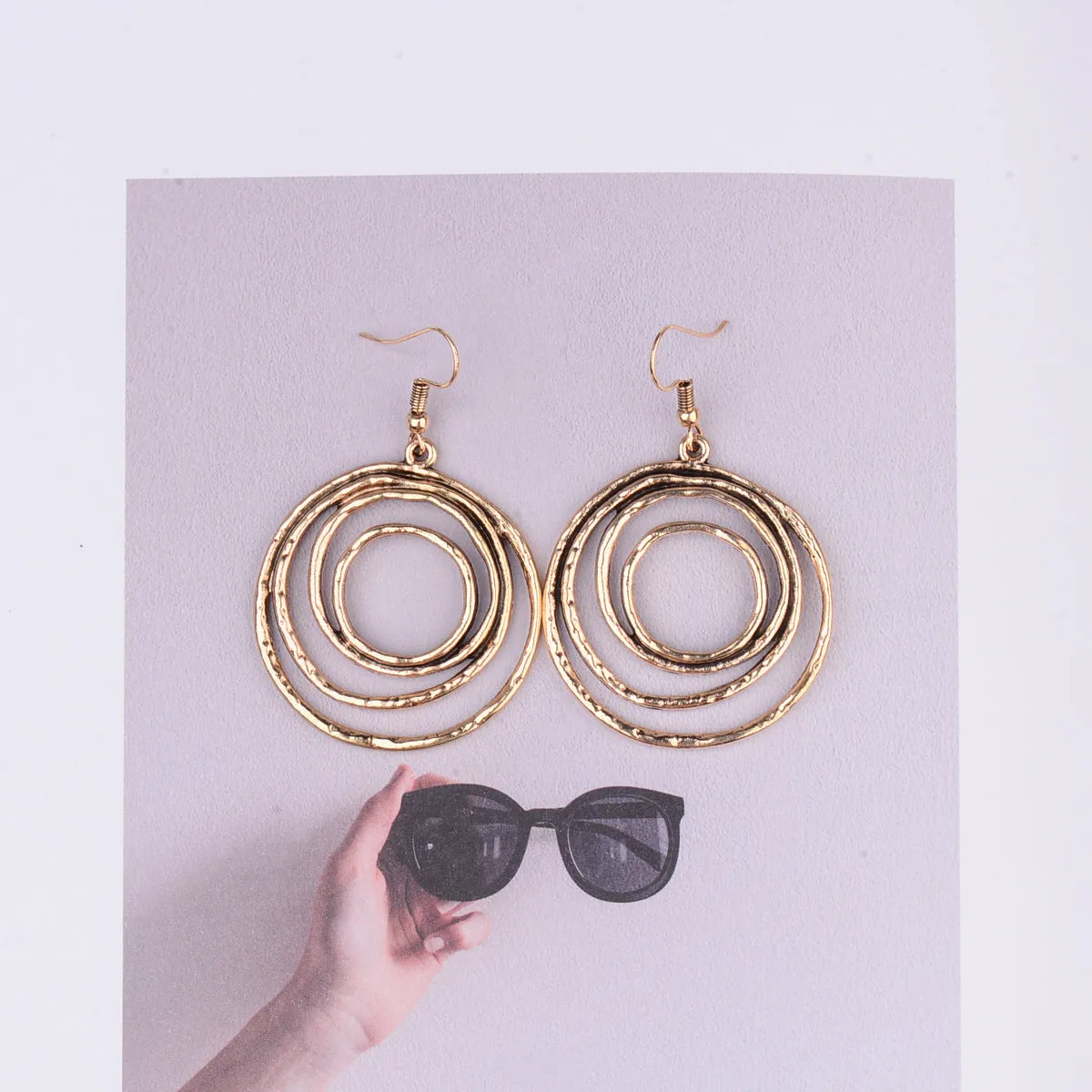 Simple Double Size Ring Earrings Retro Metal Earrings