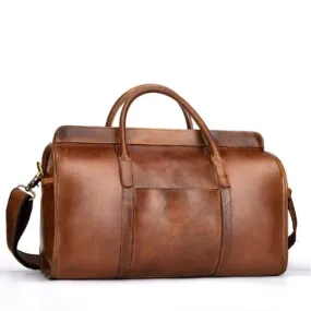 Smooth Leather Travel Bag Vintage Style Shoulder Duffle Bag