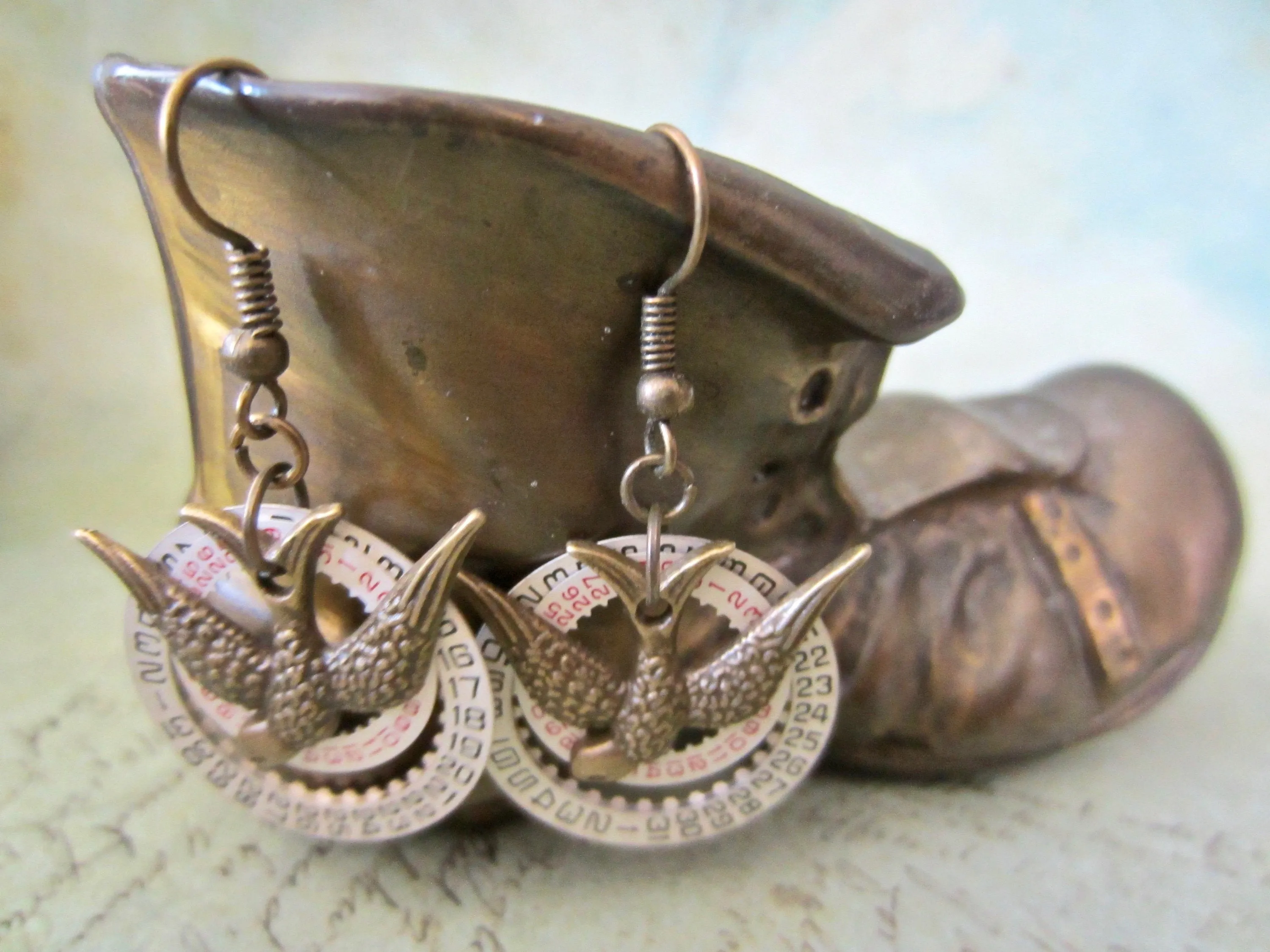 Steampunk Earrings - Swallows - Watch parts earrings - Hippie - Boho - Womans earrings - For her