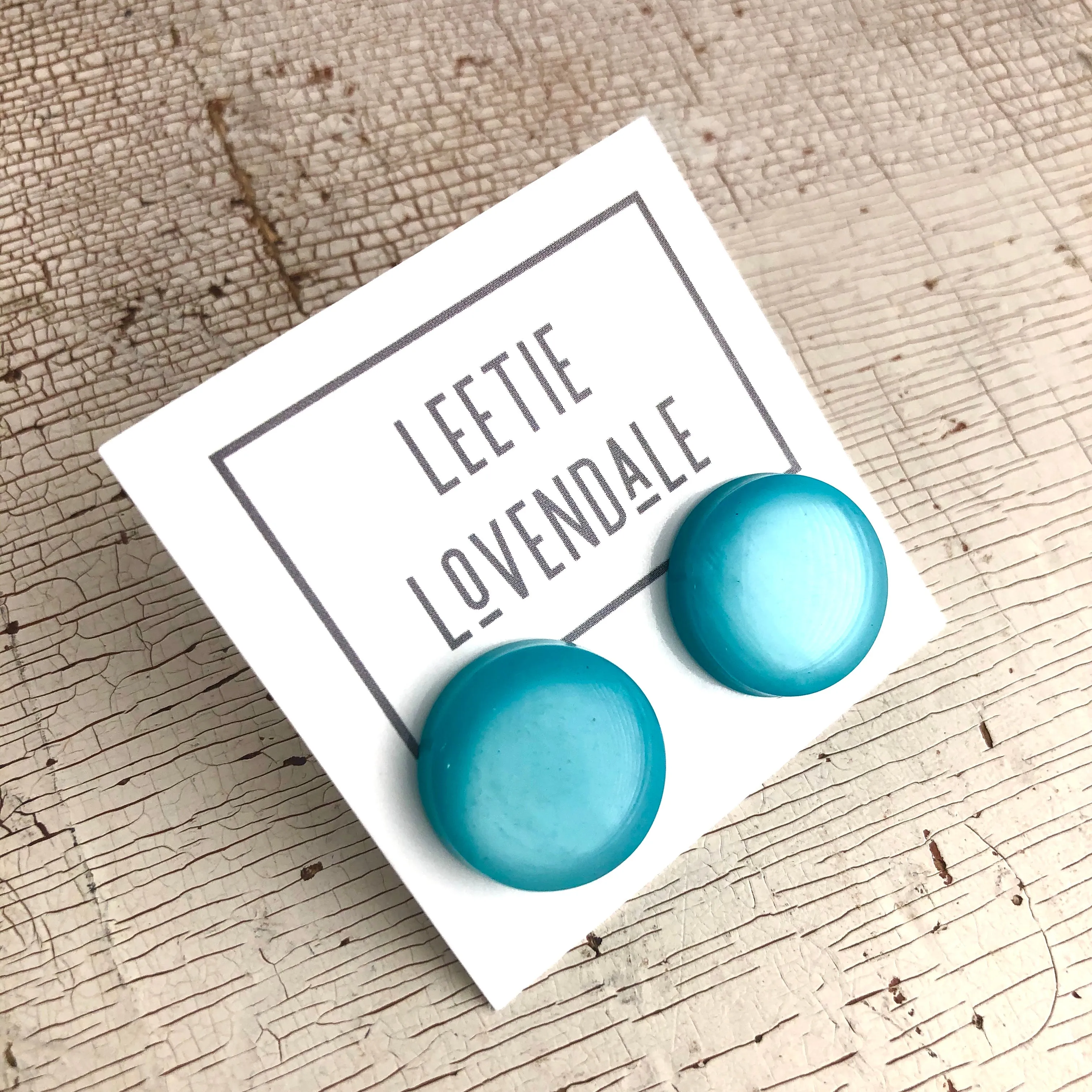 Teal Moonglow Beveled Disc Stud Earrings