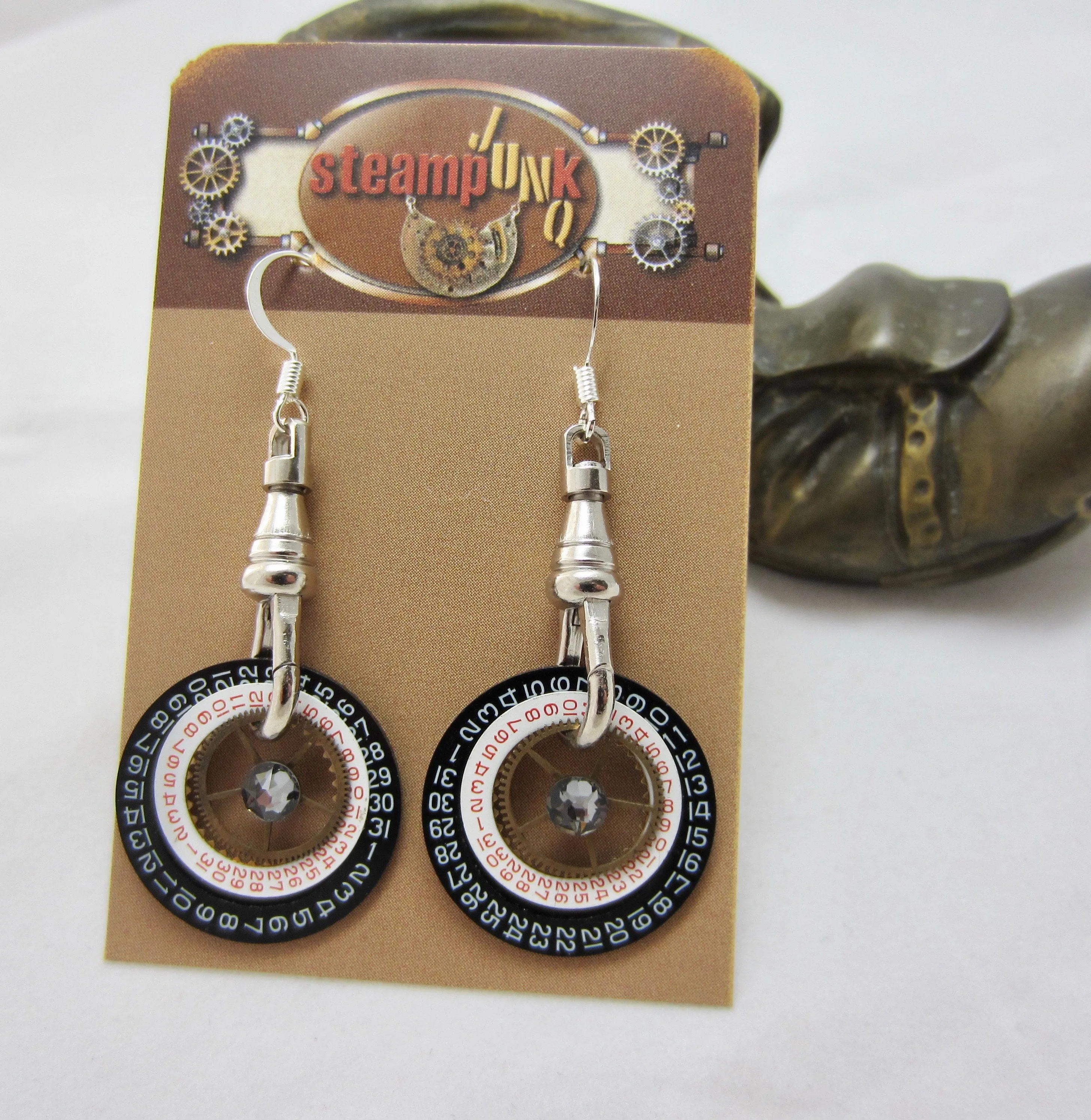 Unique - one of a kind - Steampunk ear gear - Steampunk Earrings - Womans earrings - For her Pocket watch fob clip