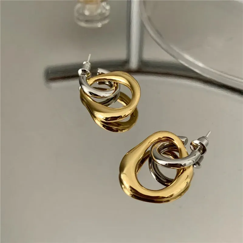 VAIGE Elegant Geometric Metal Heart-Spliced Vintage Dangle Earrings in Gold and Silver