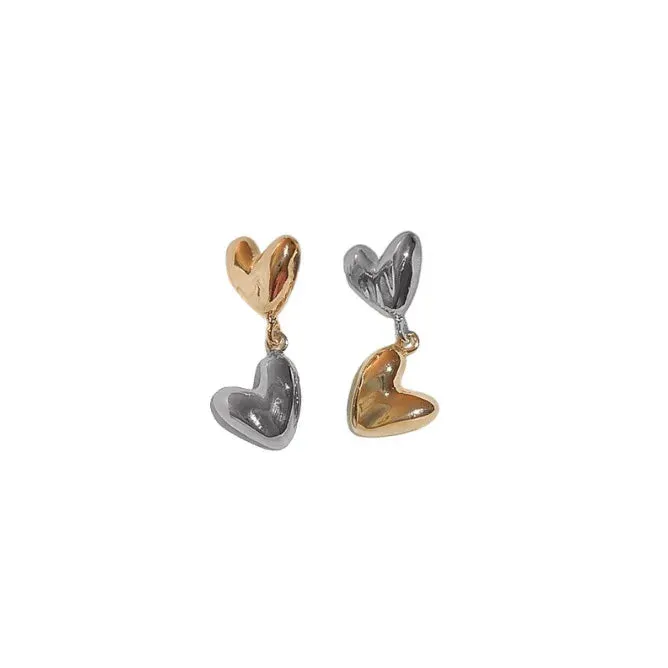 VAIGE Elegant Geometric Metal Heart-Spliced Vintage Dangle Earrings in Gold and Silver