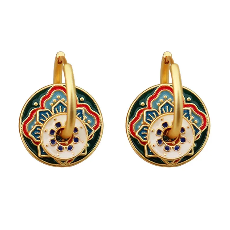 VAIGE Retro Geometric Enamel Drop Earrings