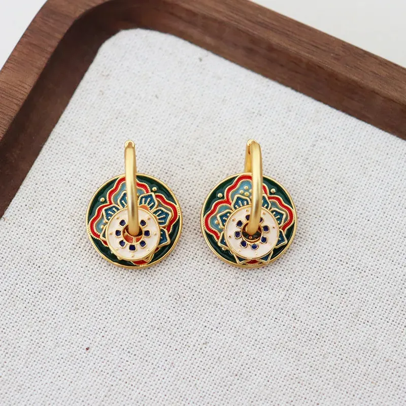 VAIGE Retro Geometric Enamel Drop Earrings