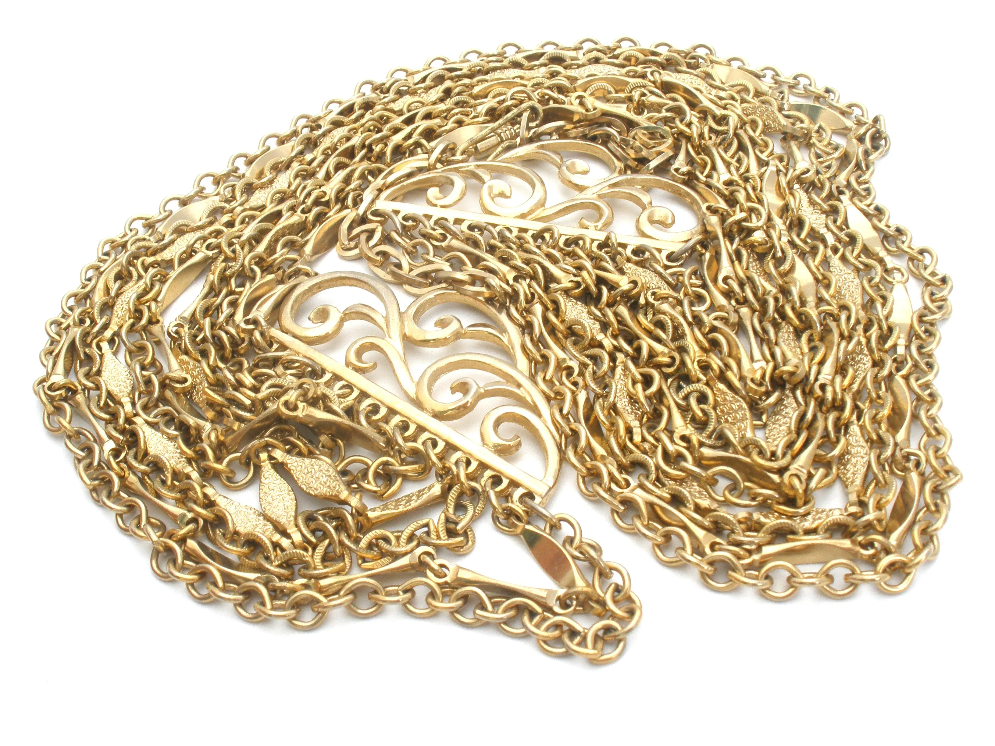 Vintage 10 Chain Bib Necklace Gold Tone