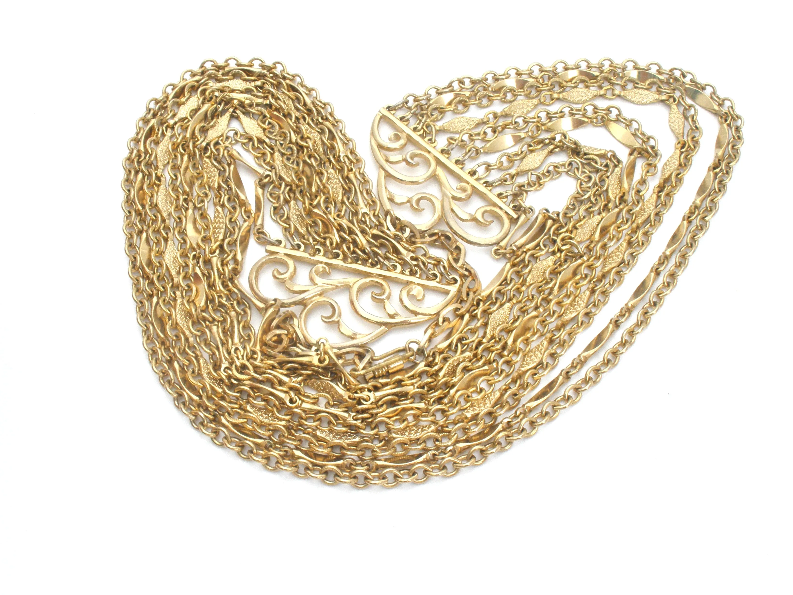 Vintage 10 Chain Bib Necklace Gold Tone