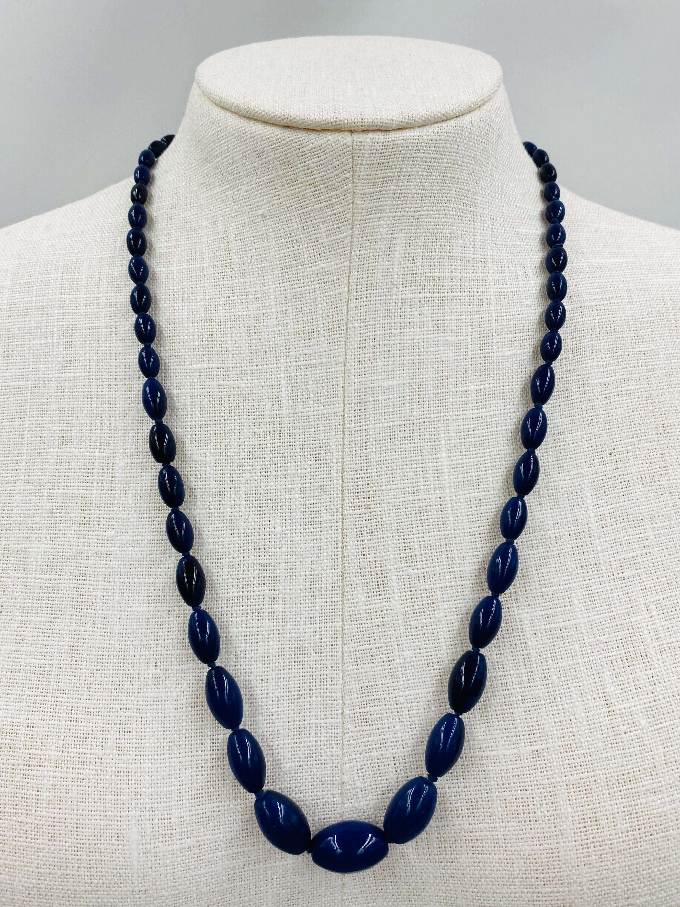 Vintage 1930s Style Blue Glass Bead Necklace