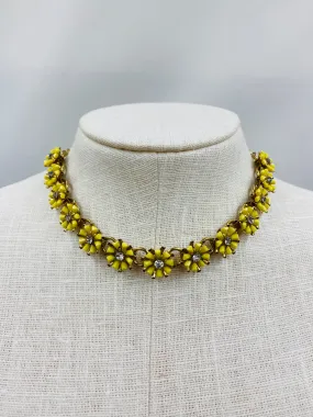 Vintage 1960s Yellow Rhinestone Flower Necklace