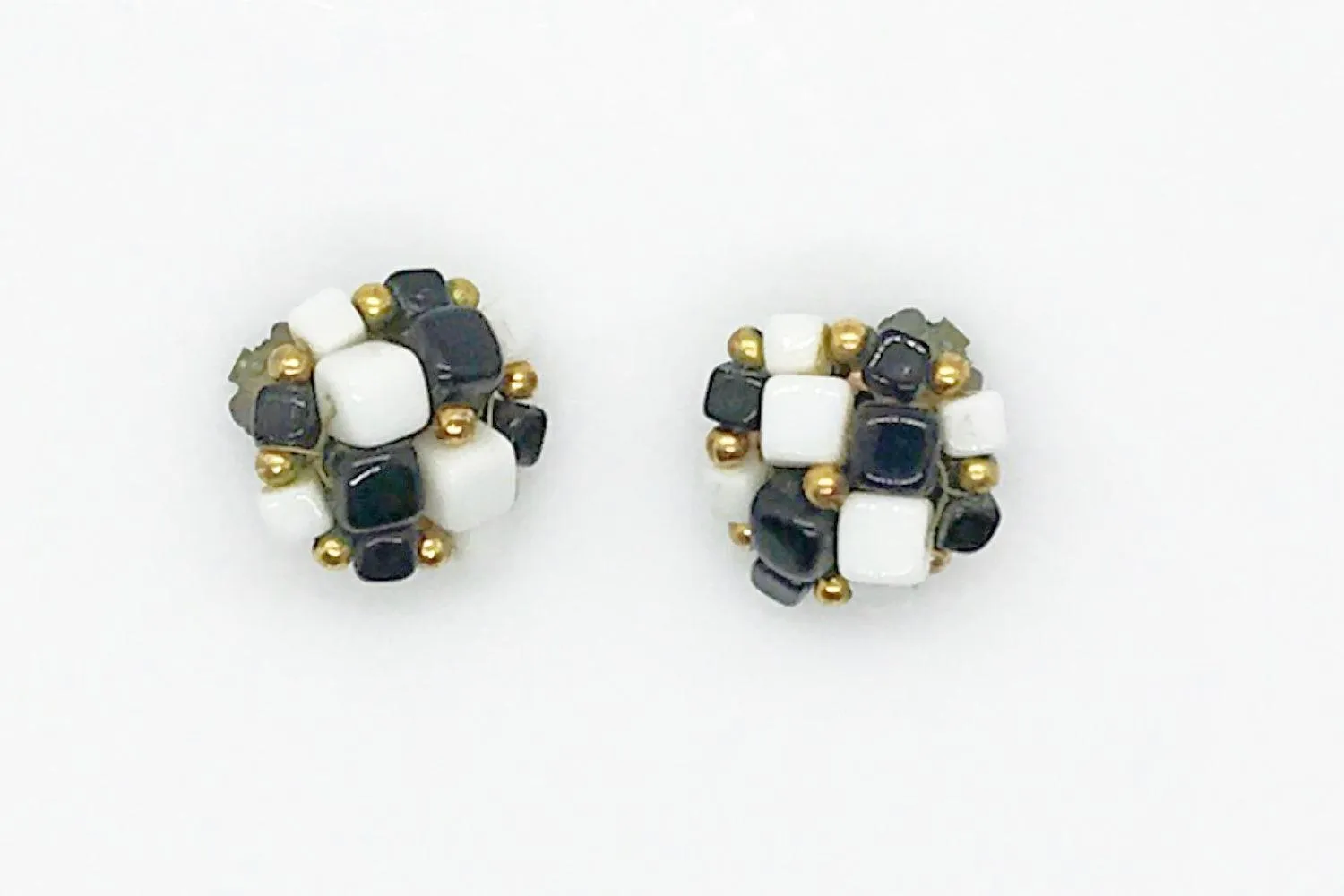 Vintage Black and White Square Beads Earrings