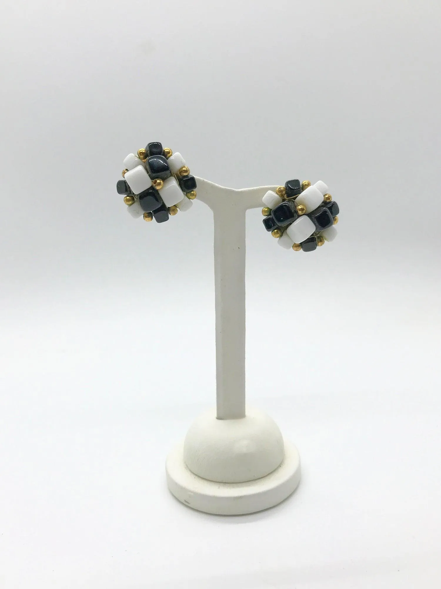 Vintage Black and White Square Beads Earrings