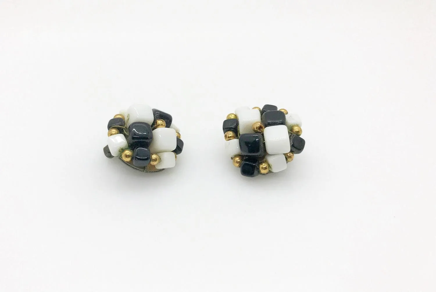 Vintage Black and White Square Beads Earrings