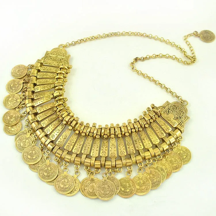 Vintage Gypsy Ethnic Boho Necklaces Retro Metal Carving Coins Vintage Gold And Silver Plated Statement Necklaces For Women Jewelry