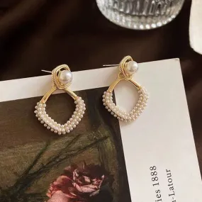 Vintage Pearl Hoop Earrings with Gold Accents -jlt11820