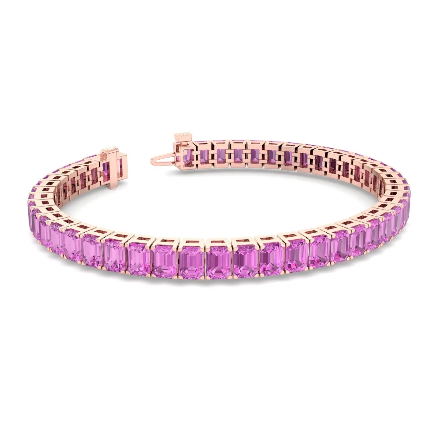 Viola - 15CT Emerald Cut Natural Pink Sapphire Tennis Bracelet