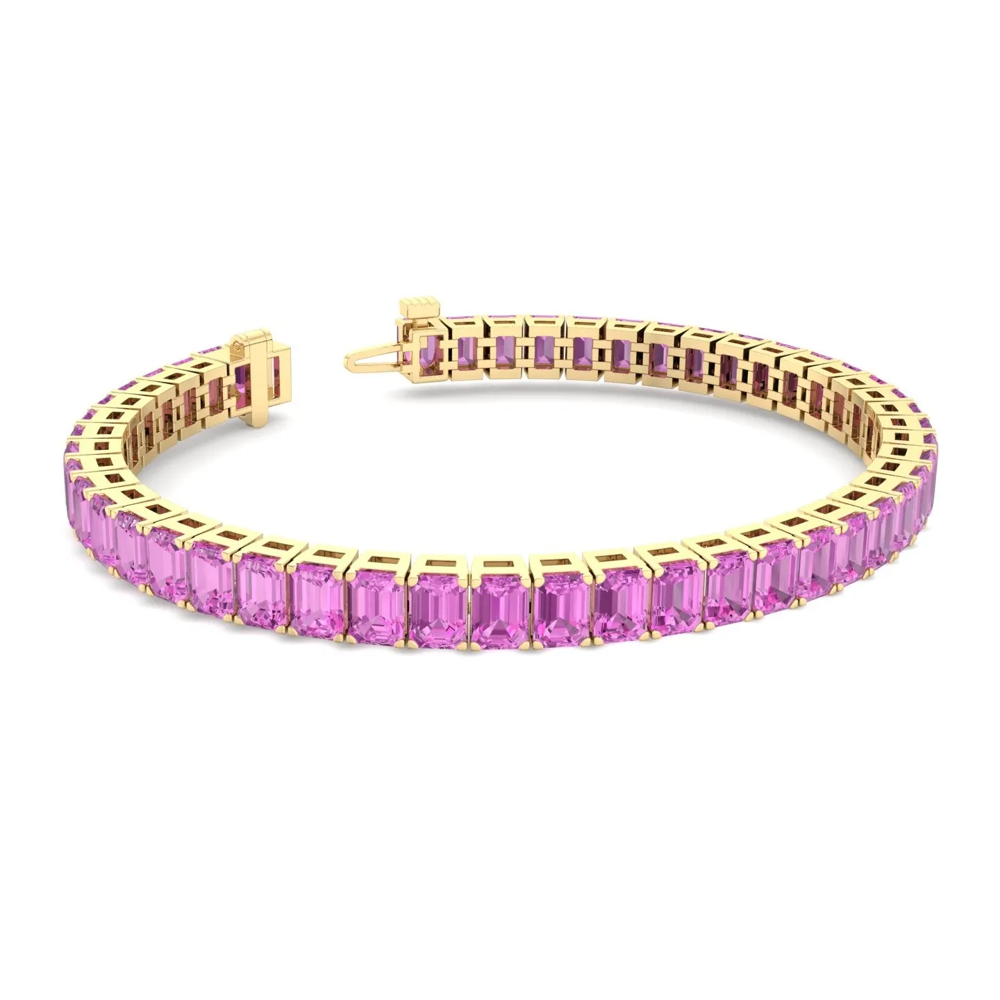 Viola - 15CT Emerald Cut Natural Pink Sapphire Tennis Bracelet