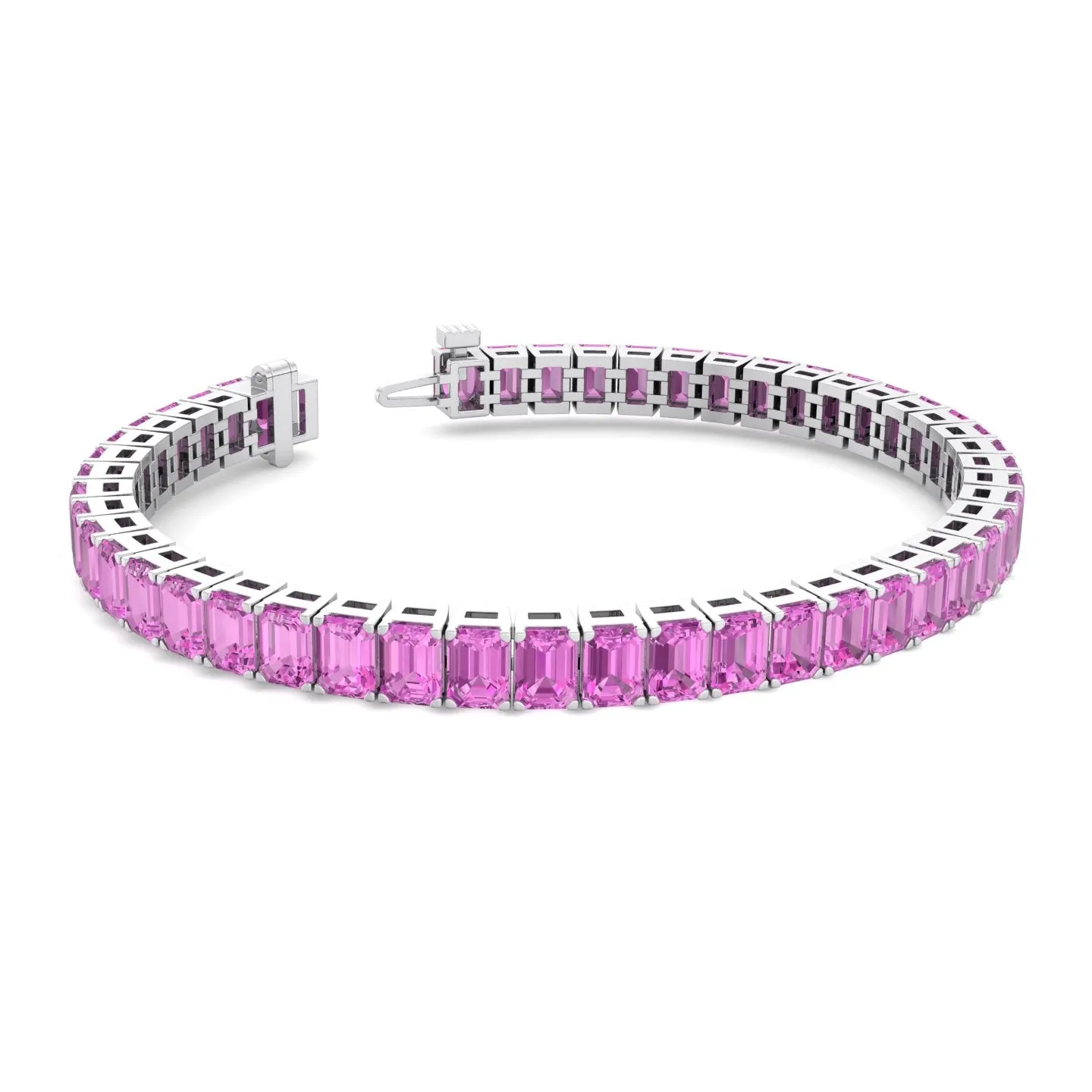 Viola - 15CT Emerald Cut Natural Pink Sapphire Tennis Bracelet